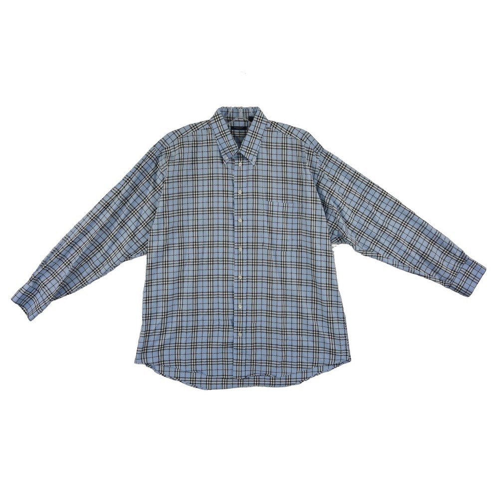 Burberry London Button Down Shirt Men's Size XL Blue Nova Check 100% Cotton